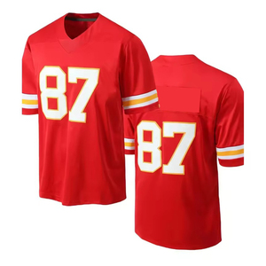 Maillot de football américain rouge pour homme, manches courtes, col rond, numéro 87 imprimé, polyester respirant, coupe régulière, léger, adulte - Product Image 3