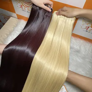 Venta al por mayor de extensiones de cabello humano liso de hueso vietnamita extensiones de cabello de trama Rubio y Borgoña