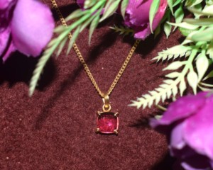 Handcrafted 925 Sterling <b>Silver</b> 18K Gold Plated Ruby Quartz Cushion Cut Solitaire Gemstone IGI Certified Gift Pendant Necklace - Product Image 1