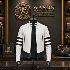 เสื้อแจ็คเก็ตบอมเบอร์ผู้ชายสีขาว ยี่ห้อ WASON INTERNATIONAL ผ้าโพลีเอสเตอร์ มีฮู้ด คอตั้ง ปิดด้วยซิป ดีไซน์สีตัดกัน เหมาะสำหรับฤดูหนาว - Product Image 1