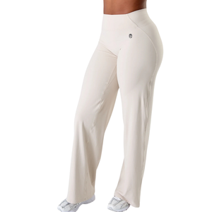 Pantalones de Yoga de Pierna Ancha para Mujer, Cintura Alta, Control de Abdomen, Elásticos, para Entrenamiento, Suaves, Transpirables, Beige, Ajuste Cómodo Premium - Product Image 2