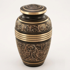 Hand-Engraved Metal Funeral <b>Urn</b> Black Gold Sunflower Design <b>Large</b> Brass Memorial <b>Urns</b> For Ashes Wholesale Cemetery Burial Supply - Product Image 3