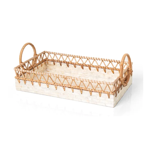 Plateaux de service rectangulaires uniques en rotin avec incrustation MOP pour café, pain, fruits, en-cas, en provenance du Vietnam - Product Image 1
