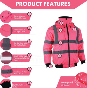 High Visibility Unisex Construction Workwear Hard Shell <b>Jacket</b> For <b>Man</b> with Waterproof <b>Reflective</b> Safety Features Hooded Design - Product Image 3