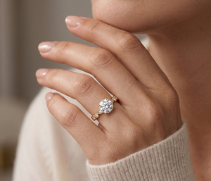 Bague de fiançailles solitaire en moissanite de luxe 2 carats, taille ronde, en or 14K, avec pierres d'accentuation serties clos, personnalisable OEM ODM, bijoux fins - Product Image 1