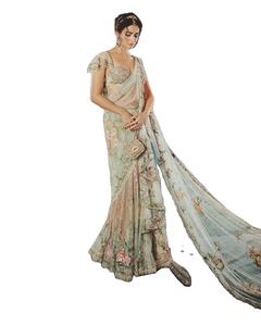 Alia Bhatt Wear New Soft Organza Silk avec multi-fils et broderie Work Saree 5.5mm 100% Pure Silk - Product Image 1