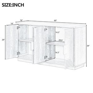 Vintage Distressed 4-Door <b>Sideboard</b> with Adjustable Shelves and Geometric Pattern for Dining <b>Kitchen</b> Living Room - Product Image 4