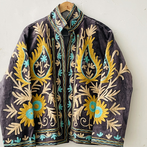 Indian Handmade Suzani Cotton <b>Jacket</b> Hand Embroidered Short <b>Jacket</b> Unisex Coat Handmade Suzani Short <b>Jacket</b> - Product Image 3