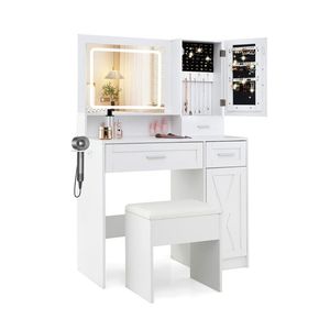 <b>Makeup</b> <b>Vanity</b> Desk with Mirror and Lights Dressing Table and Stool Set - Product Image 1