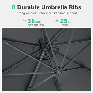 Ombrello da giardino a sbalzo da 10 piedi con rotazione di 360 gradi e regolazione dell'inclinazione ombrello esterno Offset quadrato su palo grigio in alluminio - Product Image 5