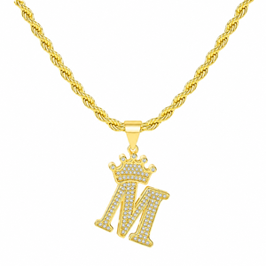 Collar con Colgante de Corona Personalizado con Letra, Collar de Moissanita, Chapado en Oro Amarillo de 18K, Joyería con Nombre para Unisex - Product Image 4