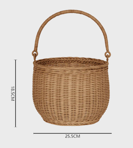 Cesta Redonda de Mimbre 100% Hecha a Mano con Borde Festoneado, Multiusos para el Hogar y Exteriores, con Asa - Product Image 5