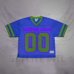 Maillot de football américain personnalisé sublimé bleu-vert en mesh, col en V, manches courtes, unisexe adulte, respirant, coupe classique - Product Image 1