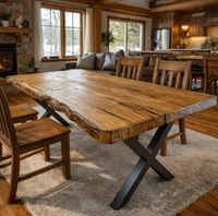 Table à manger en bois d'acacia massif de qualité supérieure avec pieds en métal robustes, meubles en bois à bord naturel pour maison moderne, restaurant, ferme