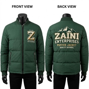 เสื้อแจ็คเก็ตพัฟเฟอร์ลำลองสำหรับผู้ชาย ZAINI ZE-002 รุ่นพรีเมียม 220 GSM ผ้าโพลีเอสเตอร์พองจี สีเขียวเข้มลายพราง แบบมีฮู้ด กันน้ำ - Product Image 2