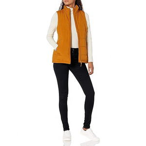Gilet matelassé sans manches à capuche personnalisé avec logo OEM, en duvet de canard et d'oie, chaud pour l'hiver, pour femme - Product Image 1