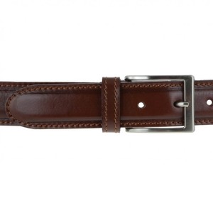 High Fashion Handcrafted Men's <b>Brown</b> Genuine Leather Belt Alloy Buckle Stitching 3.5 cm Width Adjustable Length - Product Image 3