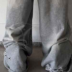 Pantalon de survêtement évasé de haute qualité, effet délavé soleil et usé, style streetwear, coupe oversize - Product Image 5