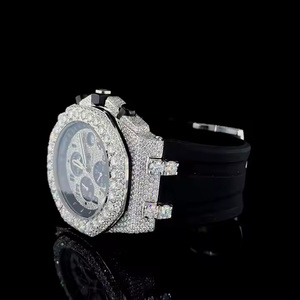 Montre à quartz de luxe tendance pour homme avec diamants Moissanite sertis, design style Hip Hop, haut de gamme - Product Image 5