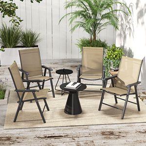 Set di 4 Sedie Pieghevoli da Esterno per Patio con Braccioli, Struttura in Metallo, Colore Marrone Misto Chiaro - Product Image 2