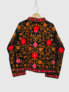 Floral Embroidered Cotton Jacket Women'<b>s</b> Plus Size Prairie Chic Autumn Style Mandarin Collar Full Sleeve Pullover - Product Image 2