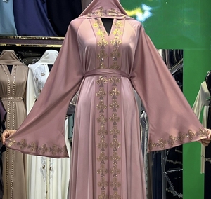 Abaya d'été tendance, style Dubaï, ornée de perles et de sequins, à manches longues, traditionnelle musulmane, faite à la main, pour mariage, respirante, col en V pour femme - Product Image 1