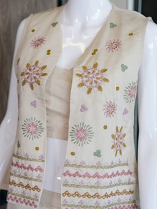 Conjunto de Chaleco Bordado de Algodón para Mujer con Pantalones hasta el Tobillo, Estilo Étnico Informal, Corte Holgado de Verano, Estilo India Pakistán - Product Image 6