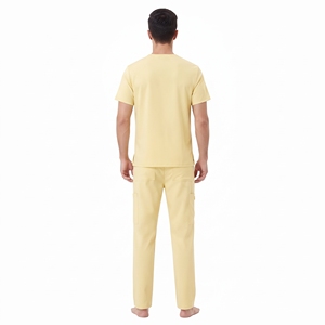 Tenue de travail médicale de haute qualité en gros, uniforme à col rond et manches courtes en polyester et élasthanne pour hommes - Product Image 4