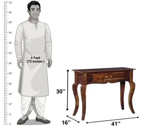 French Country Solid Wood <b>Console</b> <b>Table</b> with Cabriole Legs | 1-Drawer Traditional Entryway Furniture | Jodhpur Export - Product Image 6