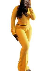 ชุดเซ็ตเสื้อฮู้ดครอปซิปและกางเกงขาบานสำหรับผู้หญิง ชุดลำลองสองชิ้น ผ้าเนื้อนุ่ม ทรงเข้ารูป สไตล์สตรีท - Product Image 2