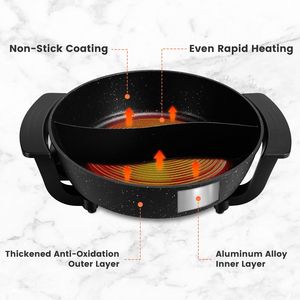 Olla Eléctrica de Gran Capacidad de 6L, 5 Niveles de Temperatura Ajustables, Antiadherente, Multifuncional, Placas Calientes para Fondue - Product Image 3