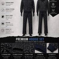 Setelan Olahraga Wanita Motif Leopard Hoodie Celana Panjang Gaya Kasual 100% Poliester Bernapas Berat Sedang