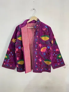 เสื้อแจ็คเก็ตกำมะหยี่ปักลายซูซานีลายดอกไม้และเถาวัลย์สไตล์โบฮีเมียนสำหรับผู้หญิง  งานแฮนด์เมด  เสื้อคลุมสั้นสไตล์วินเทจสำหรับฤดูใบไม้ร่วงและฤดูหนาว - Product Image 4