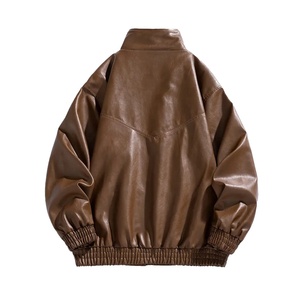 Veste en cuir pour hommes veste en cuir de moto de sports de loisirs col montant ourlet élastique veste en cuir rétro personnalisée - Product Image 2