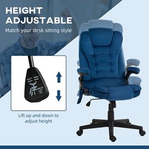 6-Point Executive Office Chair with Heat Velvet High <b>Back</b> Dark Blue <b>Vibrating</b> <b>Massage</b> Chair - Product Image 5