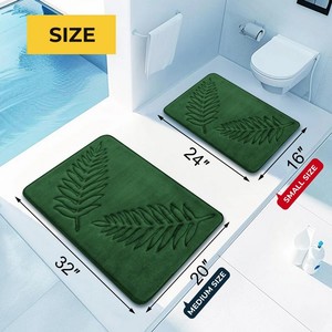 Indian Green Rectangular Chenille Bath <b>Mat</b> With Embossed Fern Pattern Non <b>Slip</b> Rubber Backing Modern Home Decor - Product Image 3
