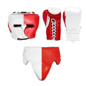Set de Boxeo de Cuero Genuino de Vaca Rojo y Blanco, Guantes de Boxeo, Nuevo Diseño, Kit Completo de Sparring, Protección para Cabeza e Ingle, Cuero de Vaca - Product Image 1