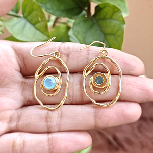 Women's Brass 18K Gold Plated High Quality 40mm Drop <b>Dangle</b> <b>Earring</b> Multicolor Faceted Gemstone Jewelry Hook Closure Bezel - Product Image 2