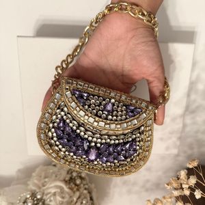 Pochette de Soirée Chic en Laiton de Haute Qualité avec Pierres Kundan Indiennes, Sac à Main Ethnique en Métal pour Mariage, Pochette de Mariée Royale - Product Image 2