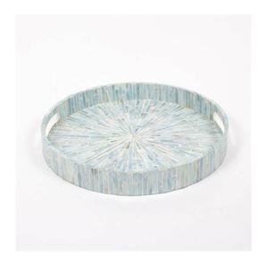 Plateau de rangement en nacre à motif floral, lot de 3, en nacre et rotin - Product Image 2