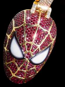 Colgante de Máscara de Spiderman con Diamantes de Laboratorio, Rojo, Estilo Hip Hop, Brillante, de Plata de Ley 925 y Oro - Product Image 2