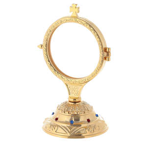 Monstrance religieuse en laiton, croix Art Déco, écologique, décorative pour Diwali, monstrance eucharistique artisanale finition or, pour table - Product Image 5