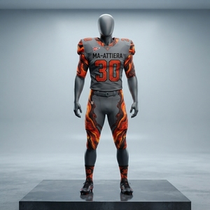 Conjunto de Pantalones Acolchados y Camiseta de Fútbol Americano Personalizada en Gris y Naranja, Uniforme de Equipo, Ropa Deportiva, Fabricante y Proveedor al por Mayor - Product Image 1