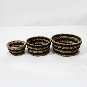 Nouvel ensemble de paniers de rangement ronds en jonc de mer à rayures, design innovant, pour l'organisation - Product Image 2
