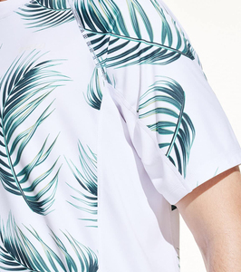 เสื้อว่ายน้ำแขนสั้นพิมพ์ลายใบไม้เขตร้อนสีขาวสำหรับผู้ชาย แห้งเร็ว ผลิตจากโพลีเอสเตอร์ สำหรับผู้ใหญ่ - Product Image 6