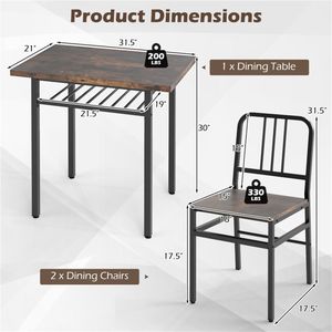 Set da Pranzo Rustico Marrone e Nero a 3 Pezzi con Design Salvaspazio e Sedie Pieghevoli per Piccole Sale da Pranzo - Product Image 4