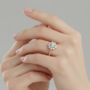 Anillo de Compromiso con Halo de Diamantes en Forma de Estrella, Chapado en Oro Rosa, Certificado de Lujo - Product Image 6