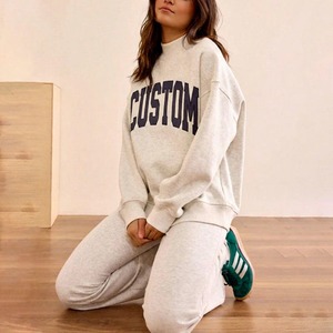 OEM Custom Logo High Quality Solid Embroidered Cotton Mock Neck <b>Sweatshirt</b> Pilates <b>Yoga</b> Women Oversized Mockneck <b>Sweatshirt</b> - Product Image 6