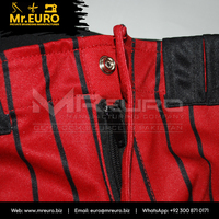Pantalon de baseball unisexe rayé rouge 100% polyester, fermeture éclair, taille élastique, antibactérien, respirant, toutes saisons, coupe ajustée, personnalisable