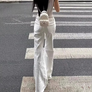 <b>White</b> <b>High</b> <b>Waist</b> Flare Denim Pants Cotton Solid Color Loose Fit Casual Summer Style Women's <b>Jeans</b> Premium <b>High</b> Quality Custom - Product Image 5